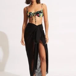 Seafolly Ladies Textured Cotton Beach Wrap - Black 12 Seafolly Ladies Textured Cotton Beach Wrap - Black -Seafolly shop 71830 Black 5