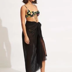 Seafolly Ladies Textured Cotton Beach Wrap - Black 13 Seafolly Ladies Textured Cotton Beach Wrap - Black -Seafolly shop 71830 Black 6