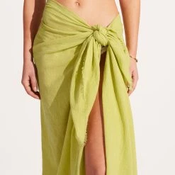 Seafolly Ladies Textured Cotton Beach Wrap - Soft Olive 13 Seafolly Ladies Textured Cotton Beach Wrap - Soft Olive -Seafolly shop 71830 SoftOlive 4