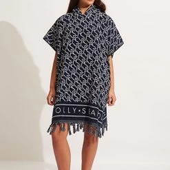 Seafolly Ladies SF Monogram Towel Poncho - True Navy