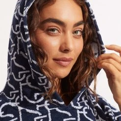 Seafolly Ladies SF Monogram Towel Poncho - True Navy -Seafolly shop 71867 TL True 20Navy 6