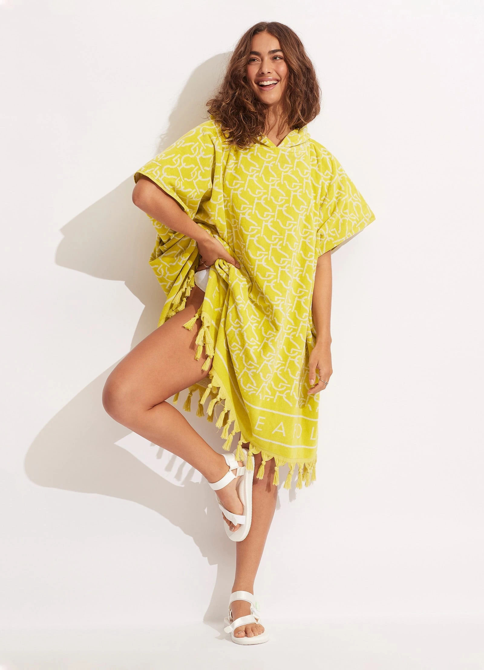 Seafolly Ladies SF Monogram Towel Poncho - Wild Lime 3 Seafolly Ladies SF Monogram Towel Poncho - Wild Lime
