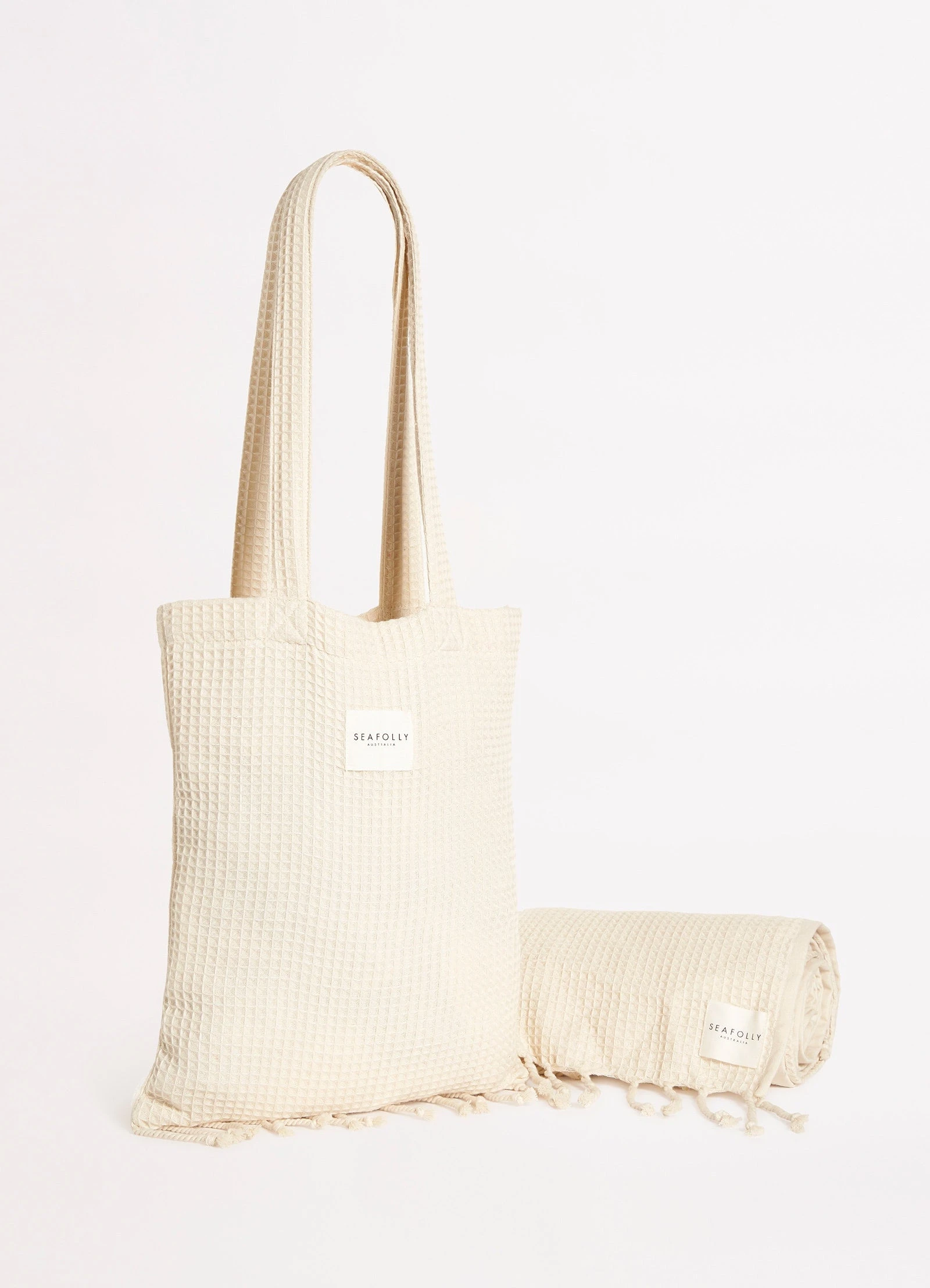 Seafolly Ladies Waffle Towel & Tote Set - Sand 4 Seafolly Ladies Waffle Towel & Tote Set - Sand - Image 2