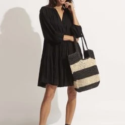 Seafolly Ladies Splice Woven Tote - Black/Natural