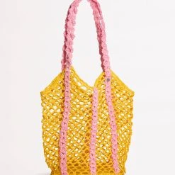 Seafolly Ladies Waves Woven Tote - Pink/Yellow