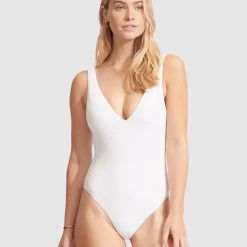 Seafolly Ladies Sea Dive Deep V Neck One Piece -Seafolly shop I 10974 861 White 1