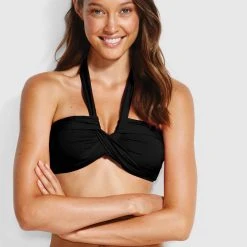 Seafolly Ladies Seafolly Halter Bandeau Bikini Top - Black